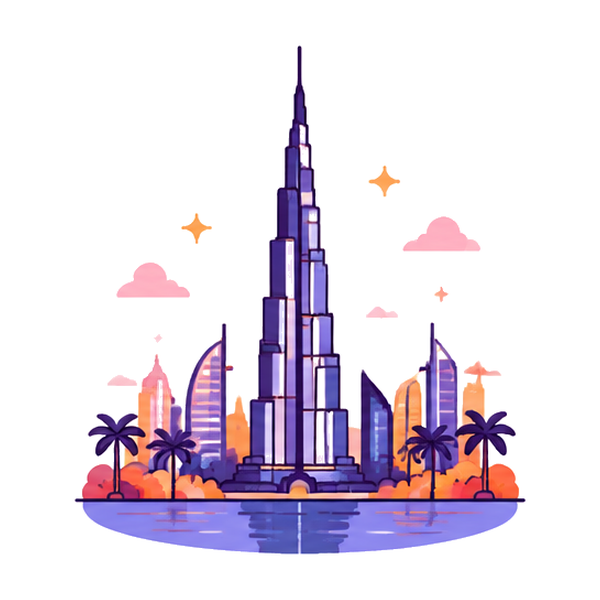 Line drawing of a Dubai landmark