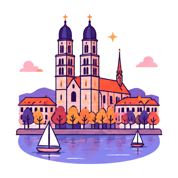 Line drawing of a Zurich landmark